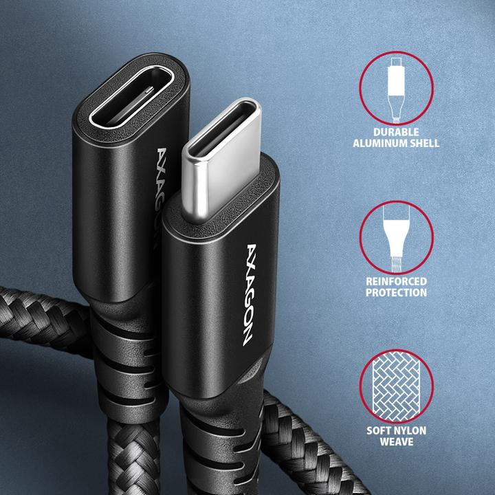 Produktbild Axagon BUCM32-CF15AB Kabelis Verlängerungskabel Gen2 USB-C - USB-C 1,5 m, 5 A, 20 Gbit (1.50 m, USB 3.2 Gen 2x2, 240 W)