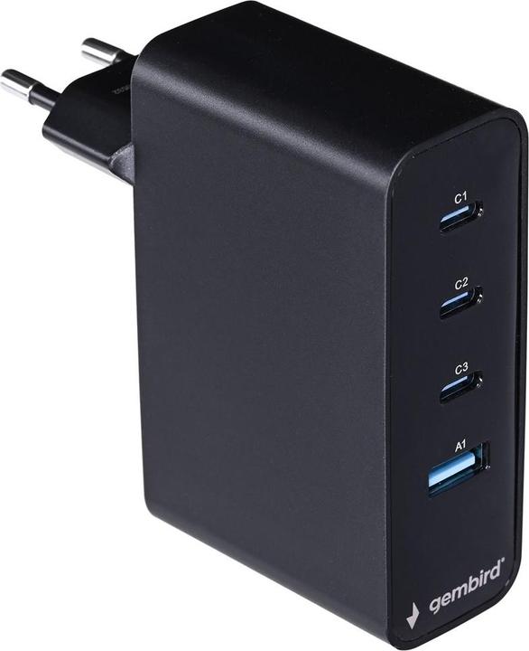 Actual product image Gembird CHARGER USB 100W 4PORT GAN/TA-UC-PDQC100LCD-01-BK (100 W, 4 ports)