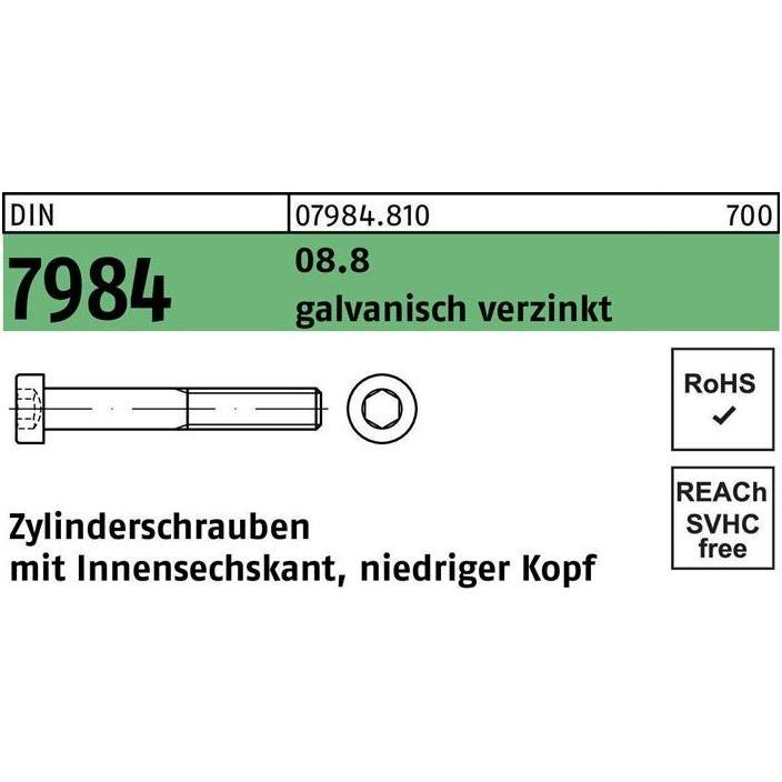 Schrauben, Zylinderschraube DIN 7984 m.Innensechskant M 10 x 16 8.8 galvanisch verzinkt (200 Schrauben pro Stück)