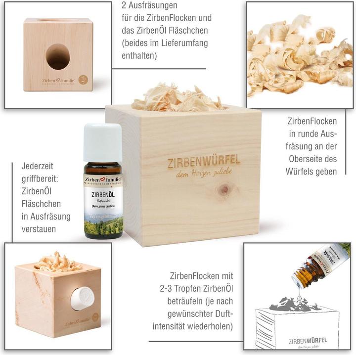 Produktbild ZirbenFamilie ZirbenWürfel Set inkl. 10ml ZirbenÖl