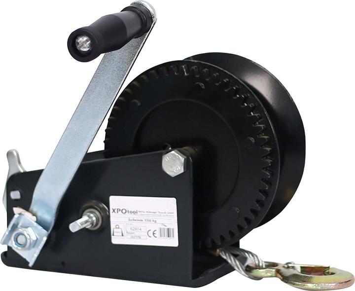 Actual product image XPOtool Cable Winch with Hand Crank and 10m Steel Wire Rope for Pulling up to 1500kg Heavy Duty Load