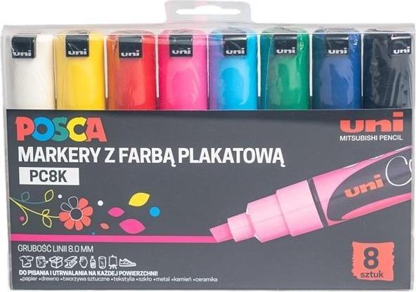 Productafbeelding Uni-ball Plakatmarker PC-8K 8 Farben (Wit, Geel, Groen, Blauw, Roze, Zwart, Rood, Lichtblauw, 8 mm)