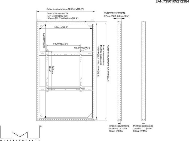 Produktbild Multibrackets Monitor Rahmen Slim, Wandmontage, 75"/2384
