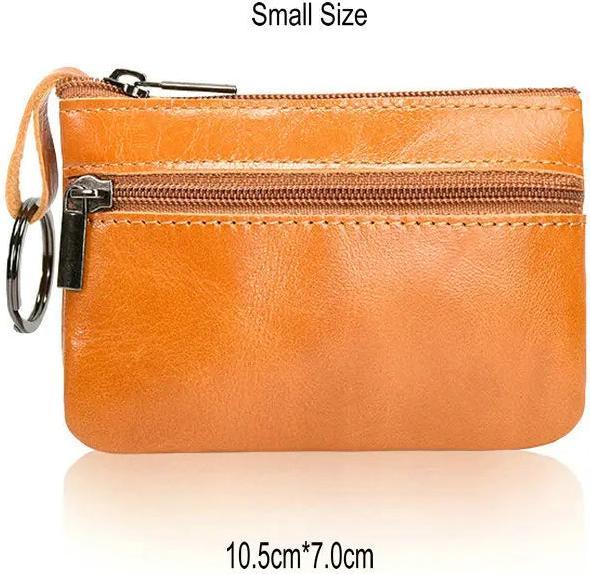 Immagine prodotto Only-Bags.Store Portamonete vintage in pelle di cavallo pazzo Portamonete con zip in vera pelle con chiave retrò