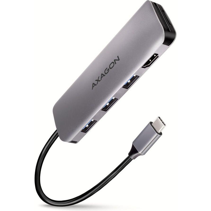 Axagon HMC-HCR3A (USB-C, 4 Ports), Dockingstation + USB Hub, Grau