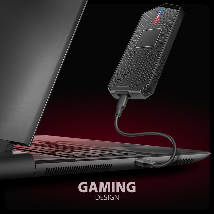 Actual product image Axagon EEM2-GAM, USB-C 10Gbps - NVMe & SATA SSD GAME M.2 box, bezšroubkový (M.2 2280)