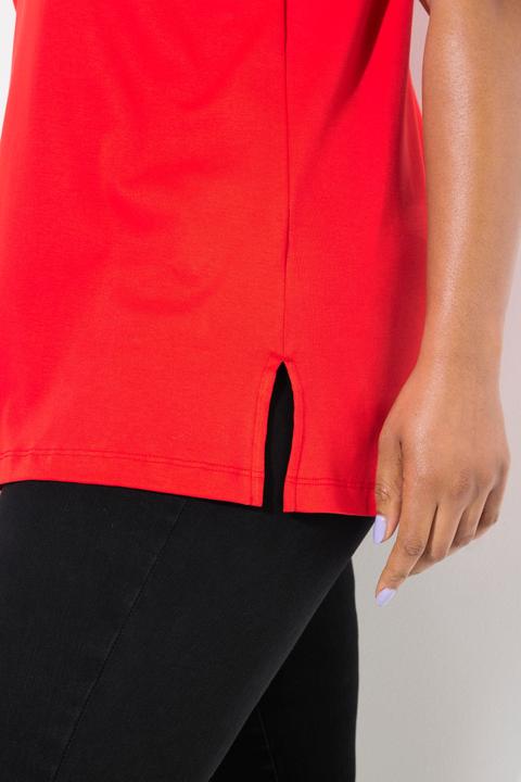 Immagine prodotto Ulla Popken T-shirt dal taglio svasato in cotone Pima con scollo montante e mezze maniche (46, 48)