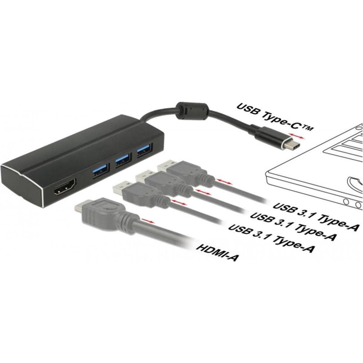 Thumbnail - Delock USB 3.0 Adapter (USB-C, 3 Ports), Dockingstation + USB Hub, Schwarz