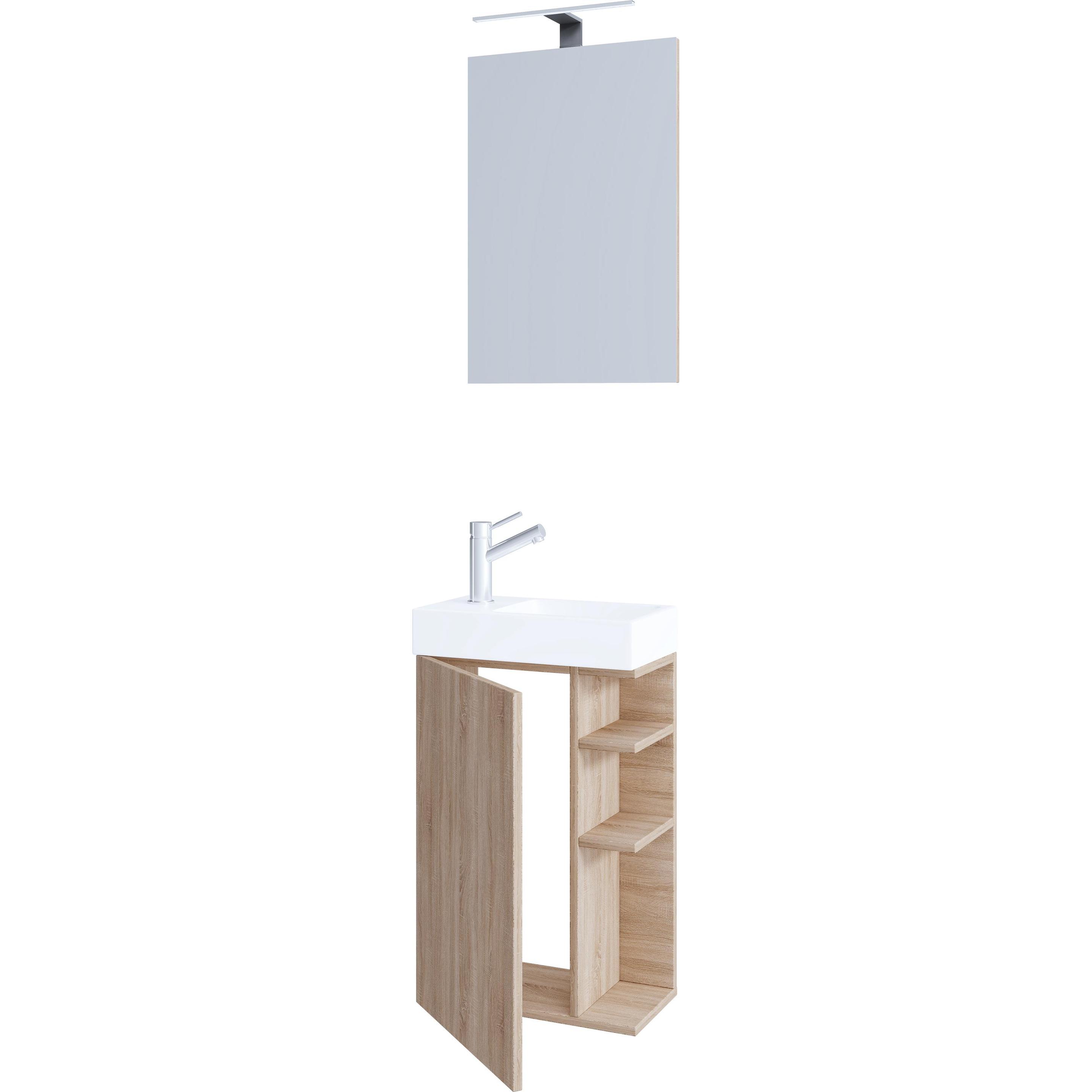 Thumbnail - VCM, Badmöbelset, 3-tlg Badmöbel Set Gäste WC Gästebad Waschplatz Waschtisch klein schmal Lumia Spiegel