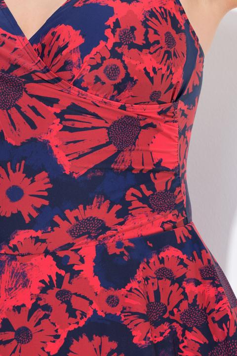 Image du produit Ulla Popken Robe de bain avec short, motif à fleurs et bonnets souples, matière recyclée (44)