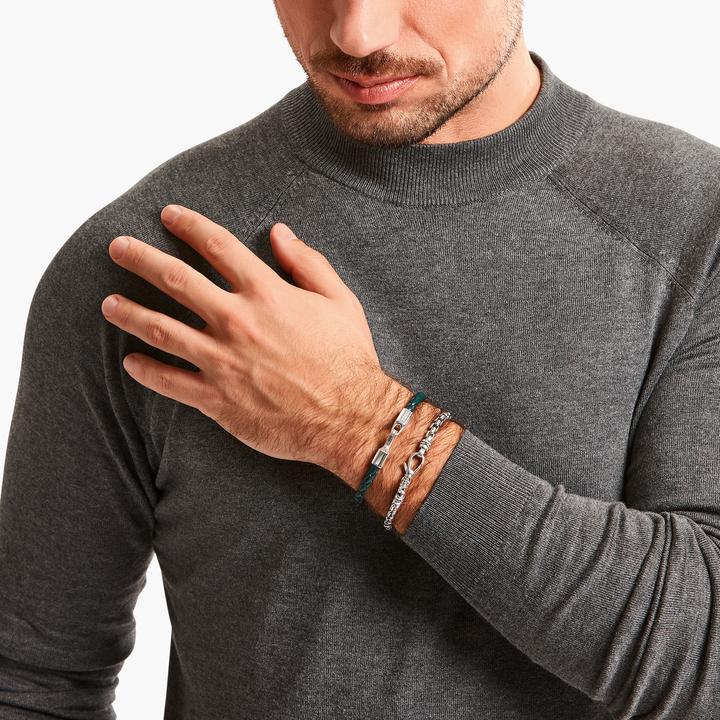 Image du produit Thomas Sabo Bracelet en cuir vert argent (19 cm, Cuir, Noirci, Argent sterling 925)