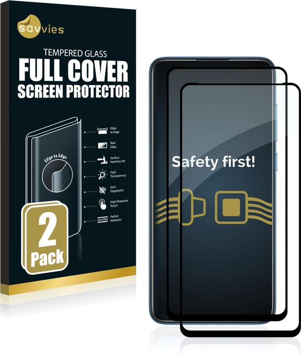 Produktbild Savvies Full-Screen Displayschutz Panzerglas Schutzglas (2 Stück, Xiaomi Redmi Note 9)