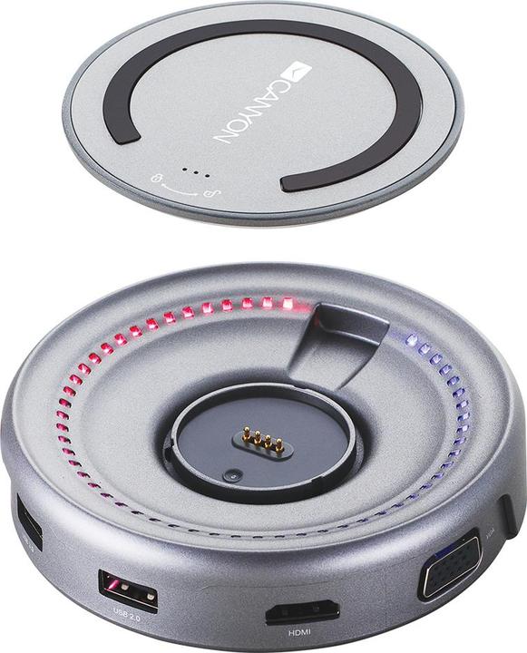 Image du produit Canyon HUB USB-5-in1 USB-C > HDMI/2xUSB/USB-C/VGA/QI Chargement (USB-C, 5 ports)