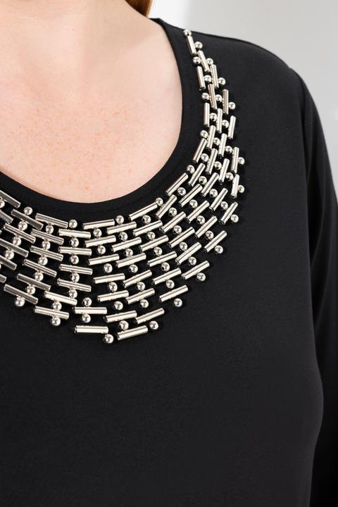 Immagine prodotto Ulla Popken Maglia classica con decorazione a collier, scollo a girocollo e maniche a 3/4 (50, 52)