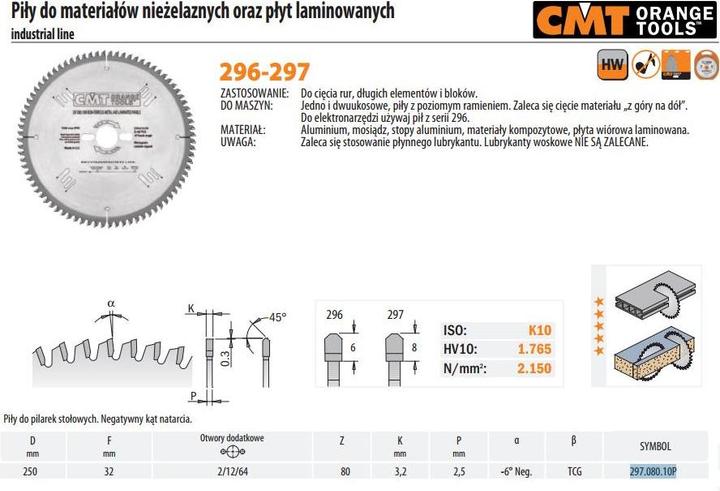 Actual product image CMT 297.080.10P Negativklinge für Nichteisenmetalle/Trespa/Alu 250 x 32 x 80T