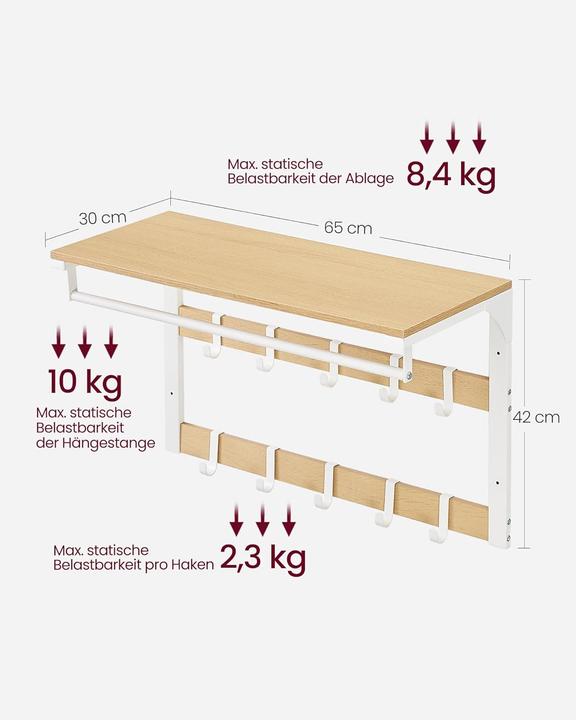 Actual product image Songmics Wandgarderobe mit Ablage Eichenfarben-Weiss