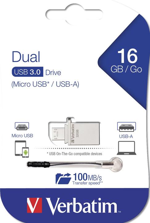 Image du produit Verbatim Store n Go OTG 16GB Micro Drive USB 3.0 (16 Go, USB-A)