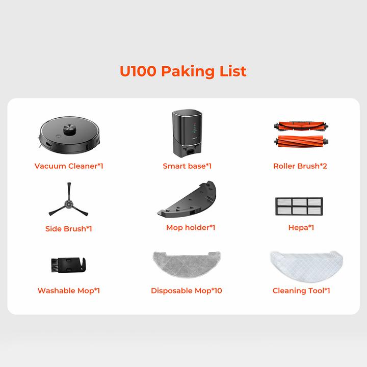 Energy Label Uwant U100 Robot Vacuum Cleaner with Mop Function + Charging/Cleaning Station - Black (Vacuum mopping robot)
