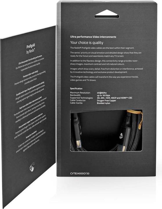 Actual product image Nedis High Speed HDMI ™ Cable with Ethernet | HDMI™ Plug | HDMI™ Plug | 4K@60Hz | ARC | 18 Gb (3 m)