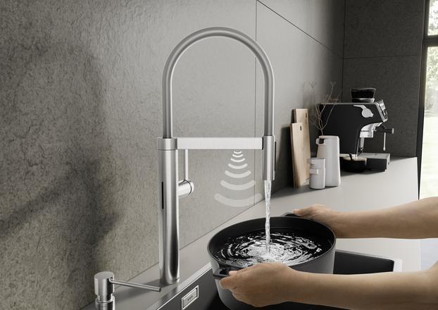 Produktbild Blanco CULINA-S II Sensor PVD steel | Hochdruck | Mit herausziehbarem Schlauch | Wechsel von Klarstr