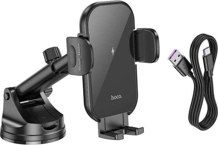 Produktbild Hoco - Car Holder with Wireless Charging Journey (HW5) - for Dashboard and Windshield, 15W - Black