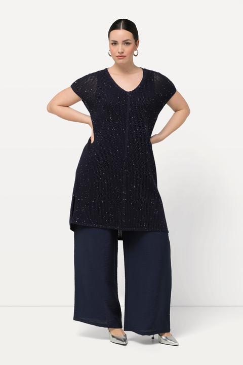 Produktbild Ulla Popken Long-Pullover, Struktur, Pailletten, Rundhals, Halbarm (50, 52)