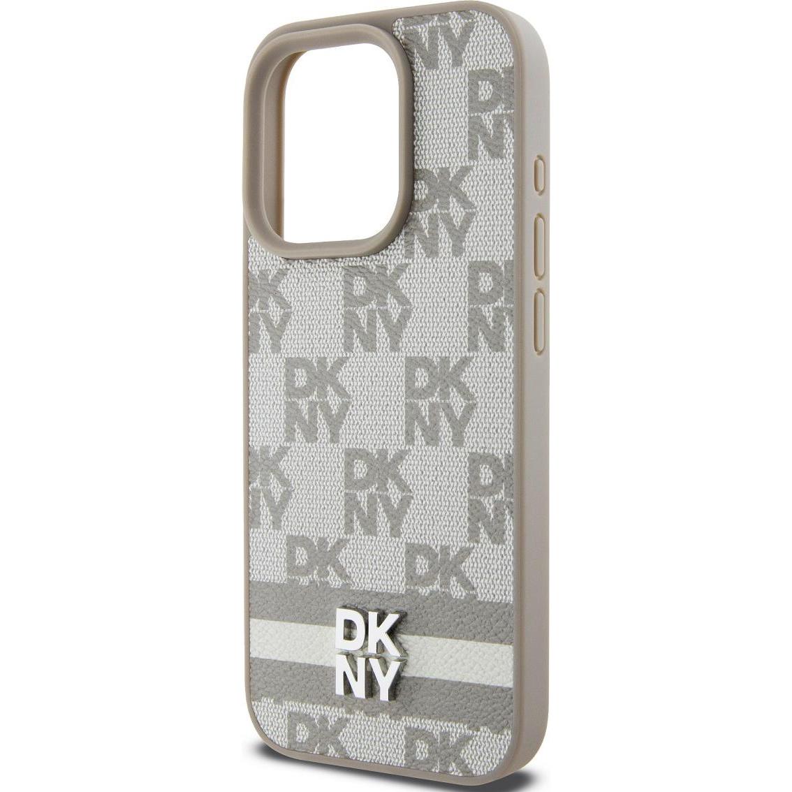 Thumbnail - DKNY PU Leather Checkered Pattern and Stripe Case for iPhone 13 Pro Max Beige (Apple iPhone 13 Pro Max), Smartphone Hüll...