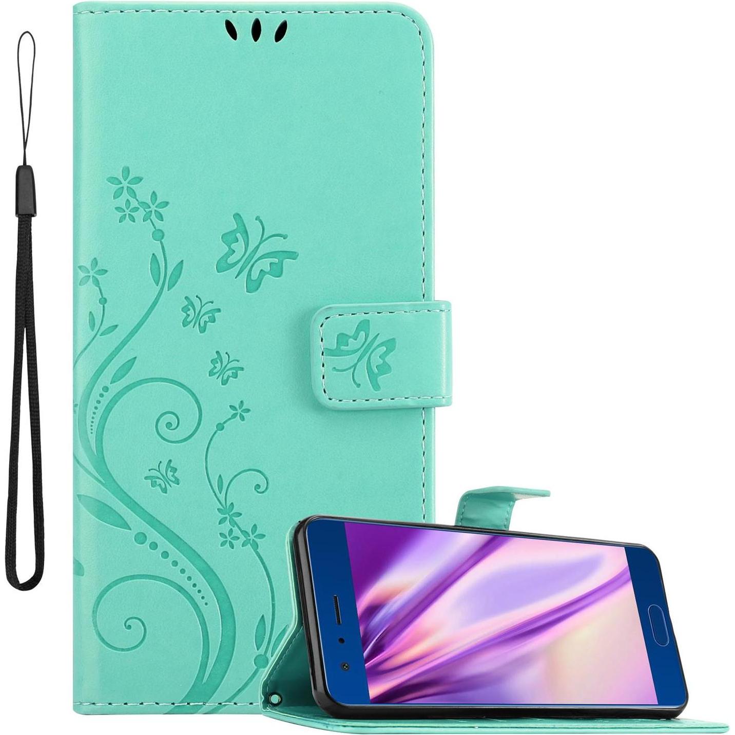 Cadorabo Flower Book Cover (Honor 9), Smartphone Hülle, Türkis