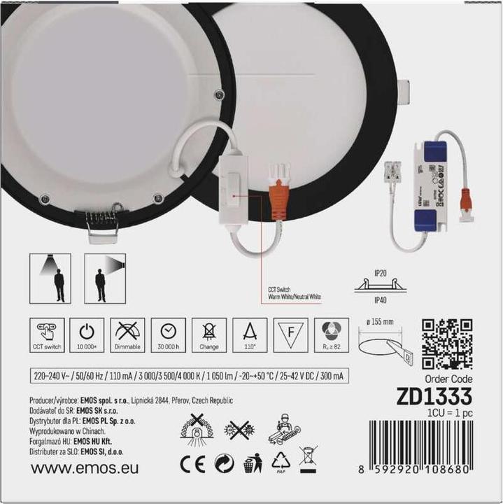 Image du produit Emos Luminaire LED encastré NEXXO, rond, noir, 12,5W, avec Change CCT (1050 lm)