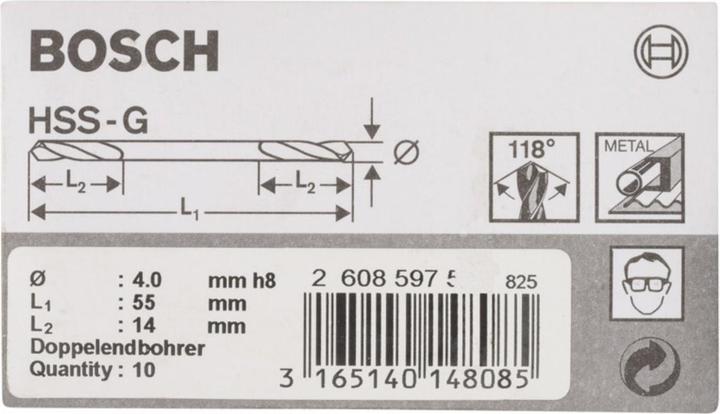 Produktbild Bosch Professional Zubehör PRO Metal HSS-G Spiralbohrer mit Doppelklinge, 4 x 14 x 55 mm (4 mm)