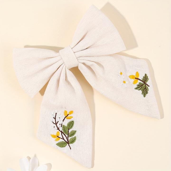 Activity Board 1pc niedliche Blume Stickerei Schleife Haarspange, gemischte Farbe, Polyester, Mode