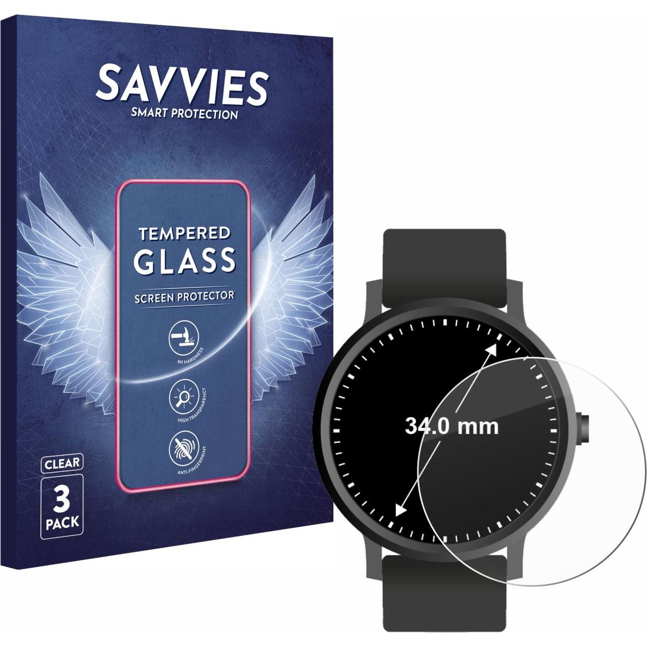 Savvies Panzerglas Hartglas Displayschutz, Smartwatch Schutzfolie, Transparent