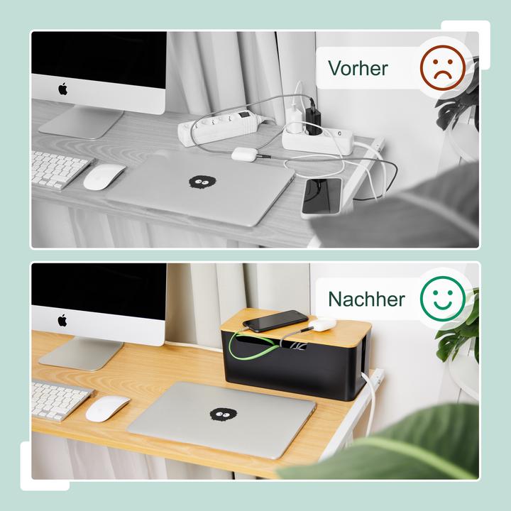 Image du produit Relaxdays Schwarze Kabelbox mit Bambusdeckel