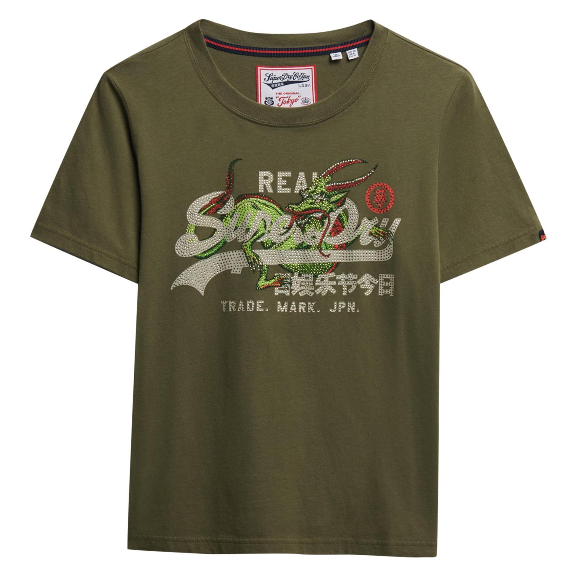 Superdry, Damen, Shirts, Locker Geschnittenes Tokyo T-Shirt Mit Vintage-Logo, Grün, (M)