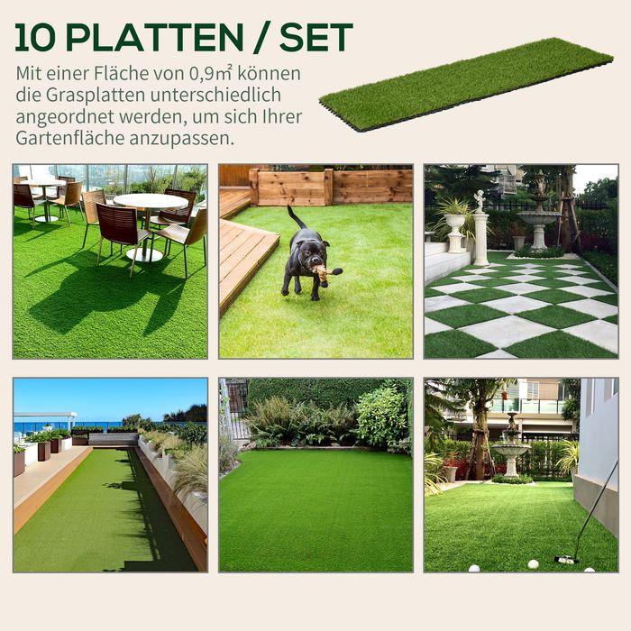 Produktbild Swisshandel24 Kunstrasen 10 Stücke Grasmatte Rasenteppich Rollrasen künstlicher Rasen für Balkon Garten 25 mm Kuns (10 x, 30 x 30 x 3.5 cm)