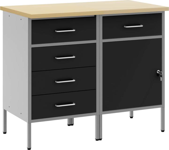 vidaXL 2-piece workshop cabinet set in black and grey made of wood-based material and steel (55 cm, 100 cm)