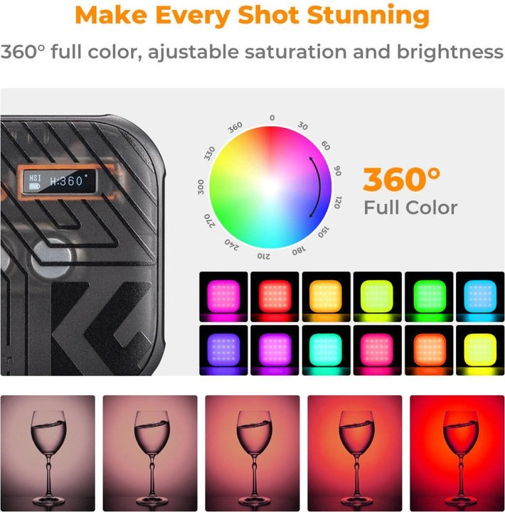 Produktbild K&F Concept RGB LED Video Light, Built-in 2000mA battery (Black) (Videoleuchte)