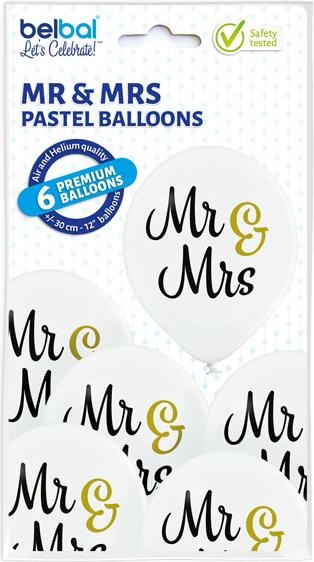 Produktbild Belbal Luftballon Mr & Mrs Gold/Schwarz/Weiss, Ø 30 cm, 50 Stück