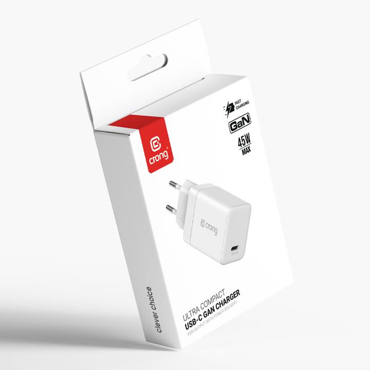 Actual product image Crong Ultra Compact GaN - USB-C 45W PD 30 Wall Charger with PPS (White) (45 W, 1 portion)
