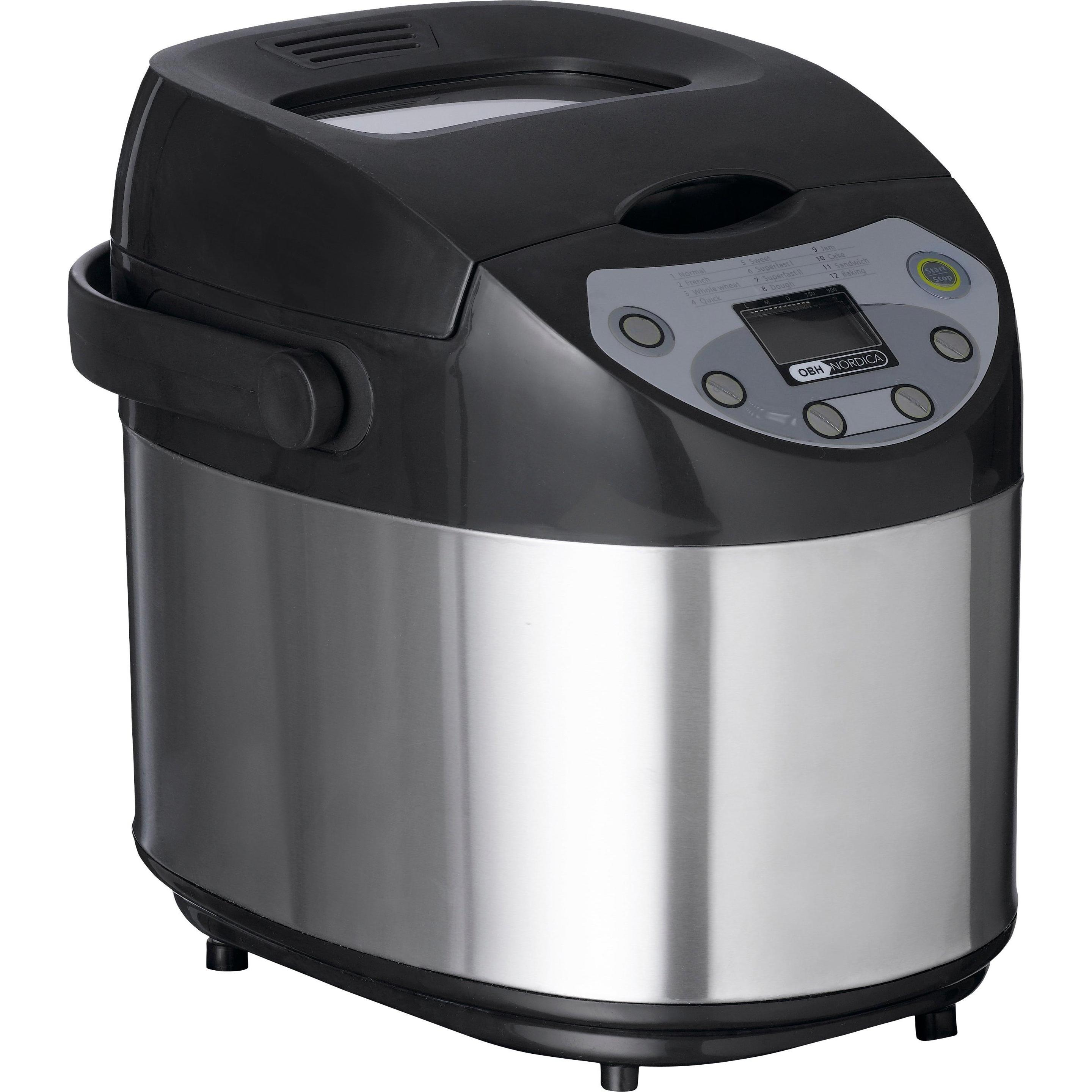 OBH Nordica Bread Maker Inox Brotbackmaschine 600 W Schwarz, Edelstahl, Brotbackautomat, Schwarz
