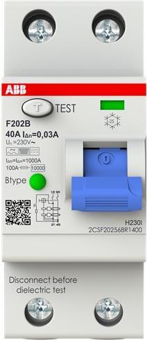 Produktbild ABB F202B-40/0.03-2TE FI-Schutzschalter TypB 2P 40A 30mA 3kA 2TE