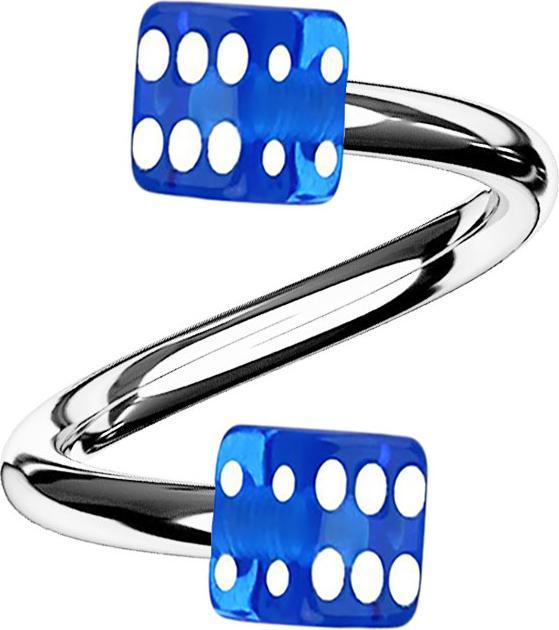 Produktbild Star Piercing Micro Spirale silber mit zwei Würfel dunkelblau transparent (ohne Messing, Chirurgenstahl 316L, Kunststoff)