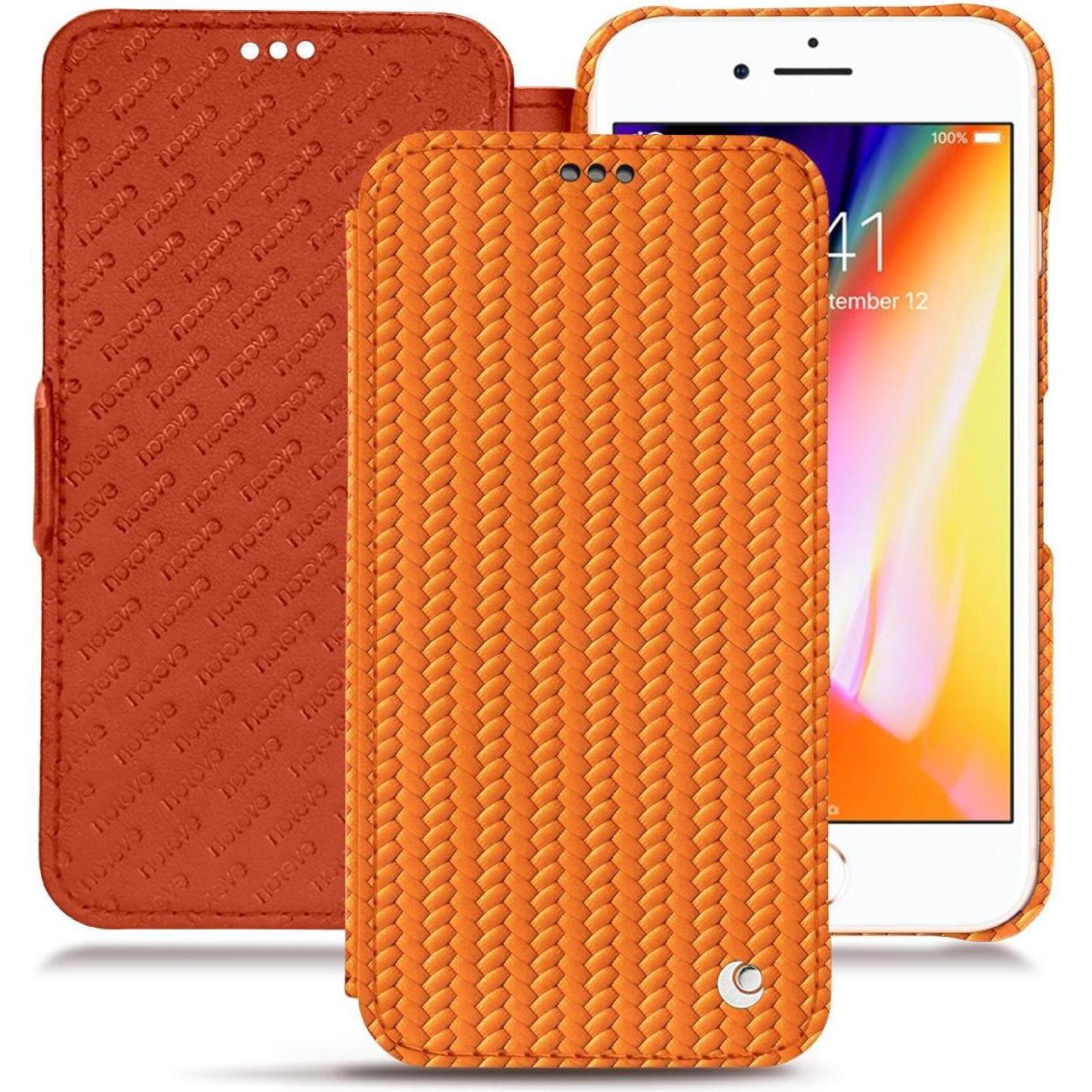 Noreve Lederschutzhülle horizontal (Apple iPhone 8), Smartphone Hülle, Orange