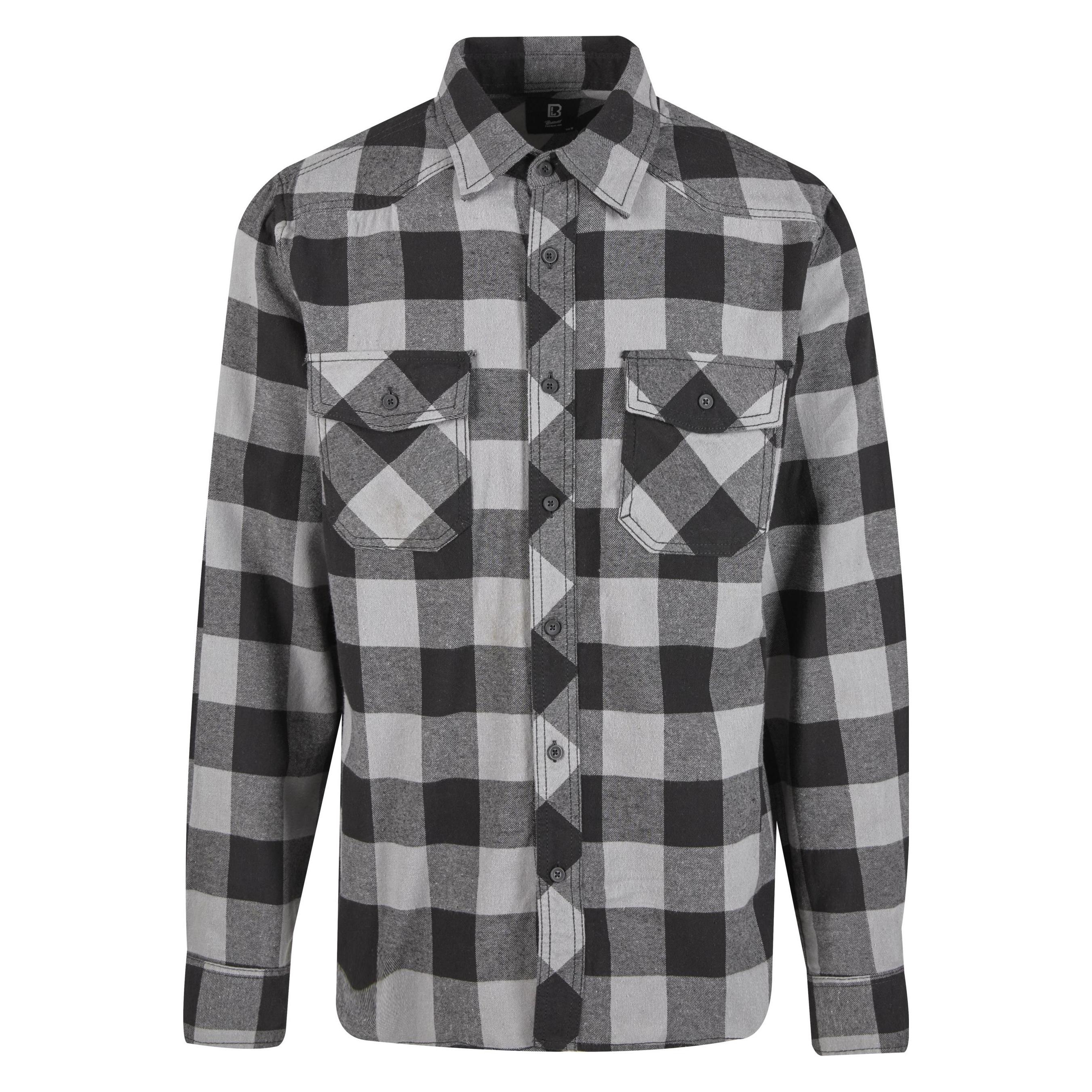 Brandit, Herren, Hemden, Karo Langarm-Shirt Grösse 4XL Farbe Schwarz/Holzkohle, Schwarz, (4XL)