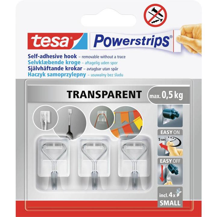 Actual product image tesa Clothes hook Powerstrips, 3 pcs, transparent