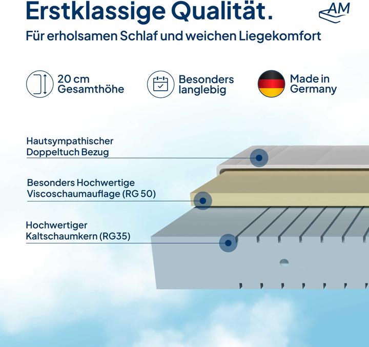 Produktbild AM Qualitätsmatratzen 7-Zonen Visco Matratze (100 x 200 cm, Schaumstoffkern)