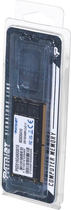 Produktbild Patriot DDR5 SO-DIMM 16GB 4800MHz PC5-38400 1,1V CL40 (1 x 16GB, 4800 MHz, DDR5-RAM, SO-DIMM)