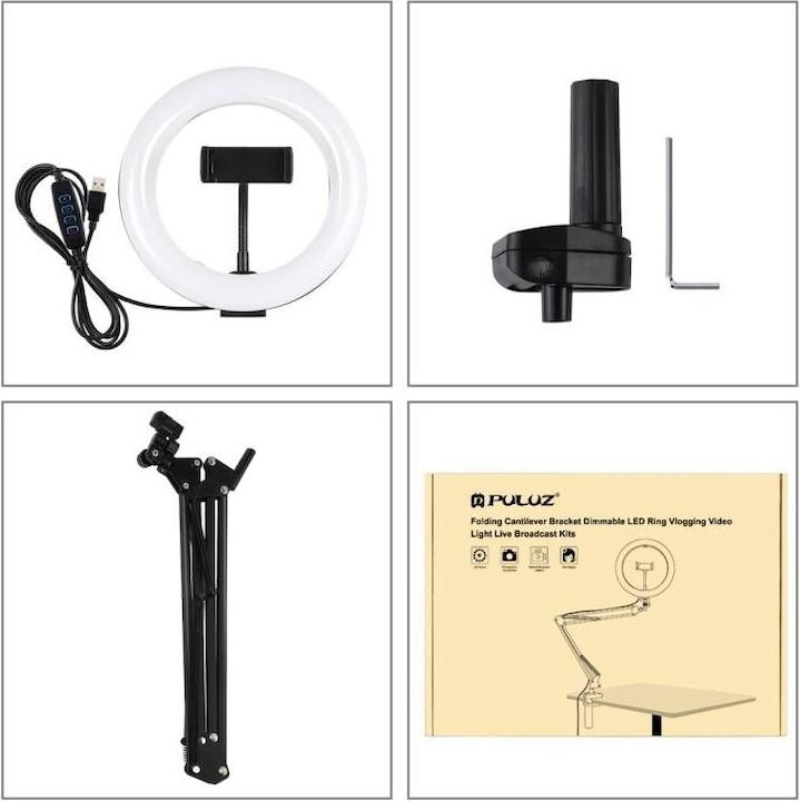 Image du produit Puluz Desktop arm stand with 20cm LED Vlogging Ring PKT3089B (éclairage annulaire)