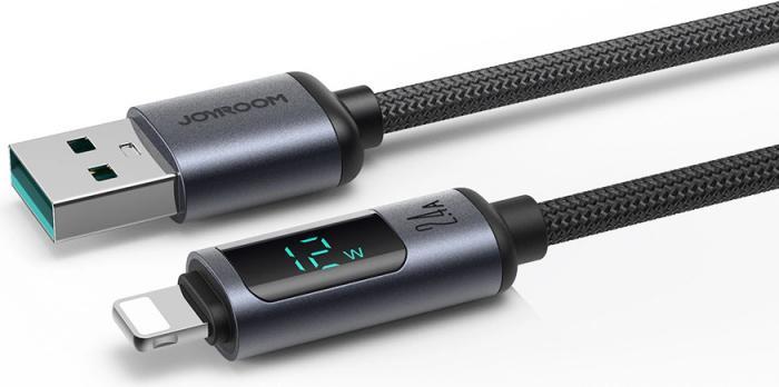 Image du produit Joyroom S-AL012A16 Prism Series 2.4A USB-A to Lightning Digital Display Fast Charging Data Cable 1.2m-Black (1.20 m, USB 2.0)