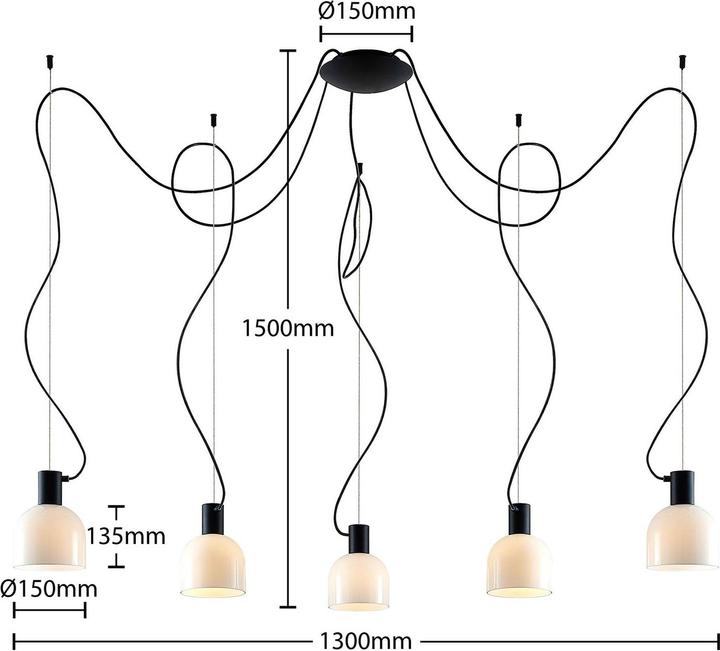 Produktbild Lucande Serina 5 Pendelleuchte Black/Opal (E27)